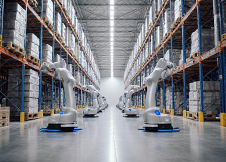 Automated logistics warehouse with high-tech scanners
