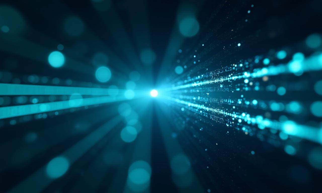 Abstract visualization of high-speed data flowing through organized channels representing workflow optimization